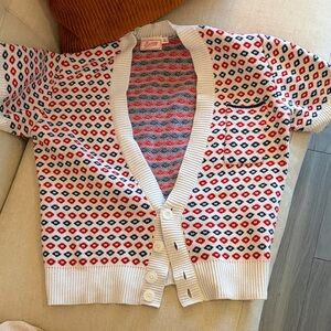 Geometric Knit Cardigan Sweater - Red, Black, White
